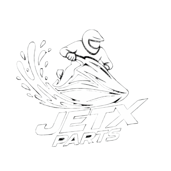 Logo of JETX Parts with a person on a jet ski on a black background